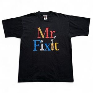 Vintage 1990s Mr Fixit Black Graphic Tee - Black L